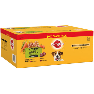 PEDIGREE Adult Wet Dog Food Pouch Mixed in Gravy Giant Pack 80 x 100g